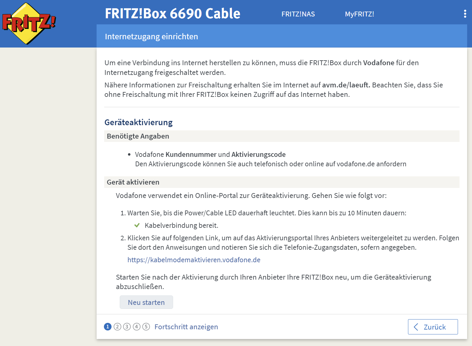 AVM Fritzbox 6690 Cable first start 8
