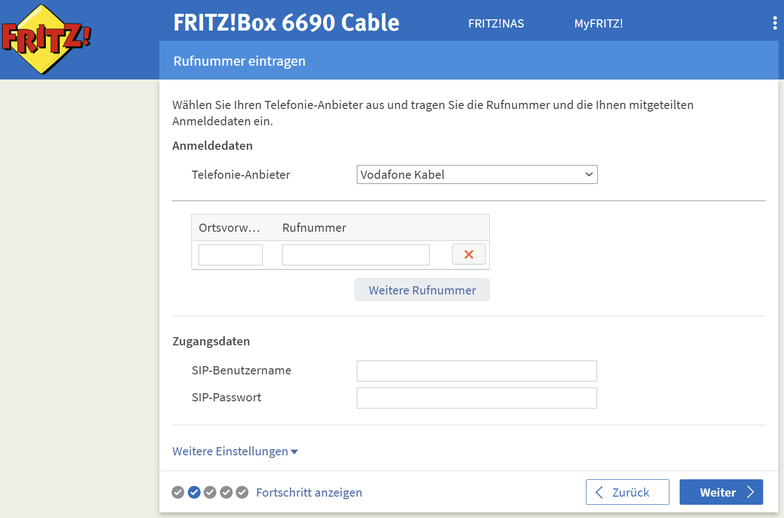 AVM Fritzbox 6690 Cable first start telefon 1