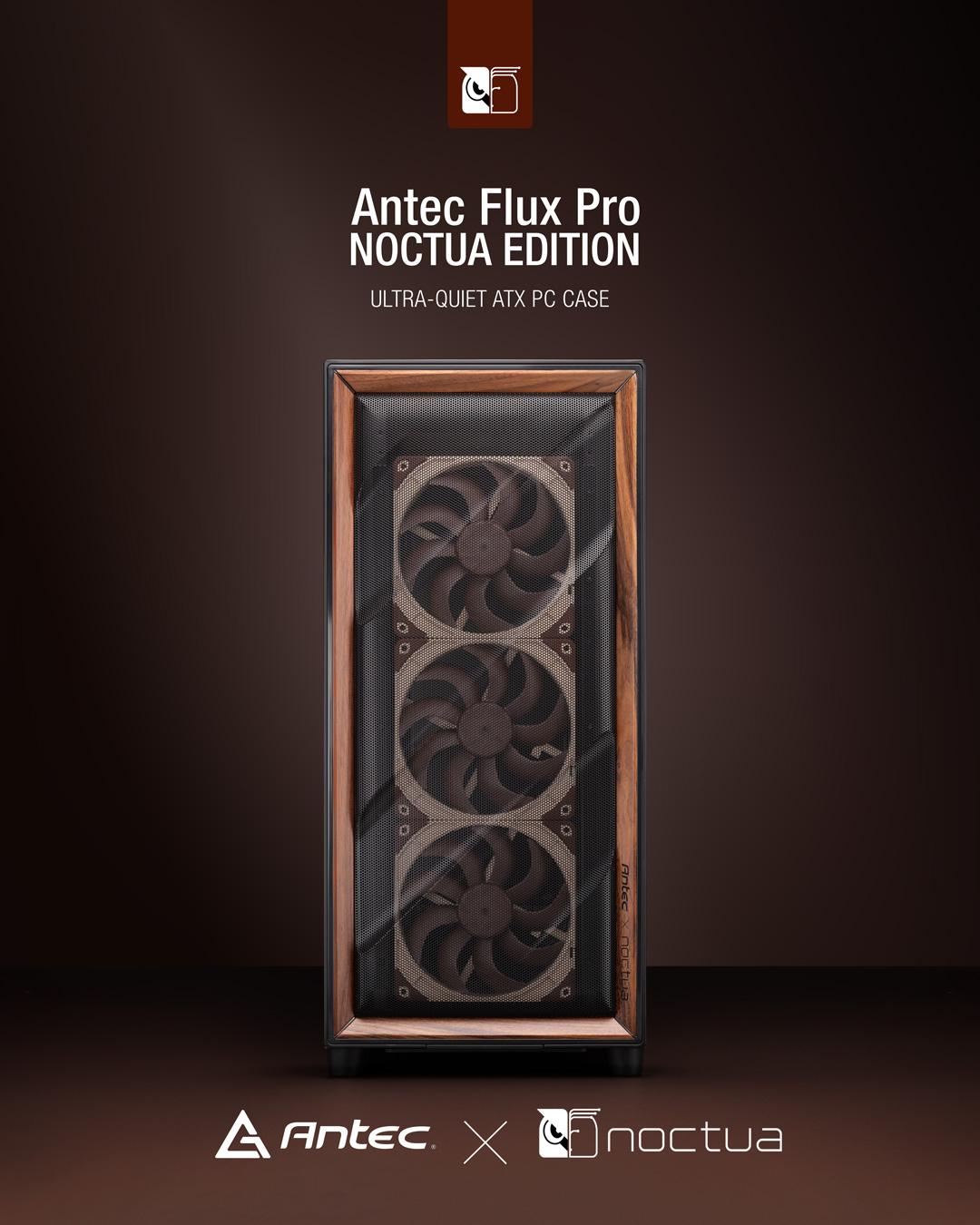Das Antec Flux Pro Noctua Edition PC-Gehäuse in der Frontansicht