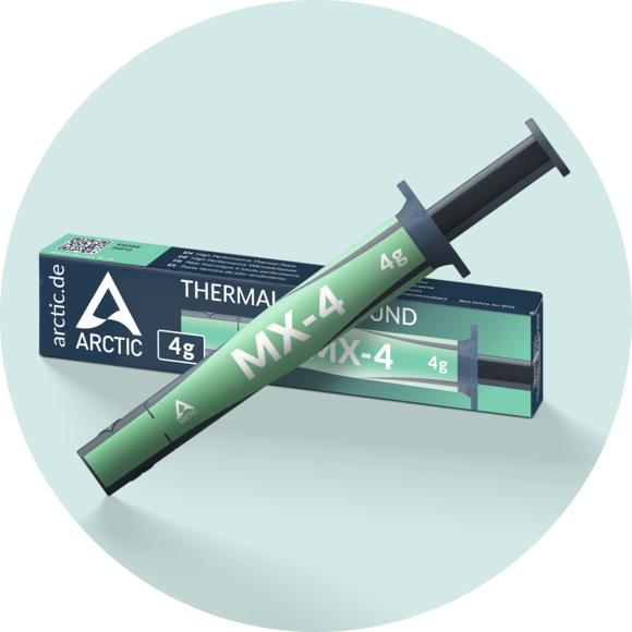Darstellung der ARCTIC MX-4 Wärmeleitpaste in der neuen Verpackung, die die Option zur Echtheitsprüfung hervorhebt.