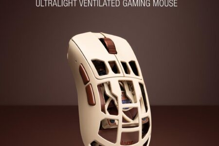 Die Pulsar Feinmann F01 Noctua Edition Gaming-Maus mit integriertem Noctua NF-A4x10 Lüfter zur aktiven Handflächenbelüftung.