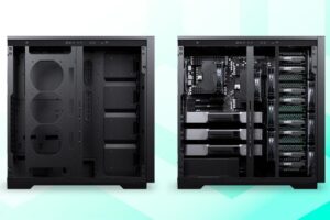 Das Phanteks Enthoo Pro 2 Server V2 Gehäuse von vorne, mit Fokus auf die lüftungsoptimierte Mesh-Front.